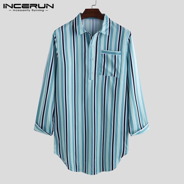 incerun fashion striped shirt men long sleeve turn-down collar loose 2020 brand casual shirts homewear streetwear mens pullovers, White;black
incerun fashion striped shirt men long sleeve turn-down collar loose 2020 brand casual shirts homewear streetwear mens pullovers, White;black
