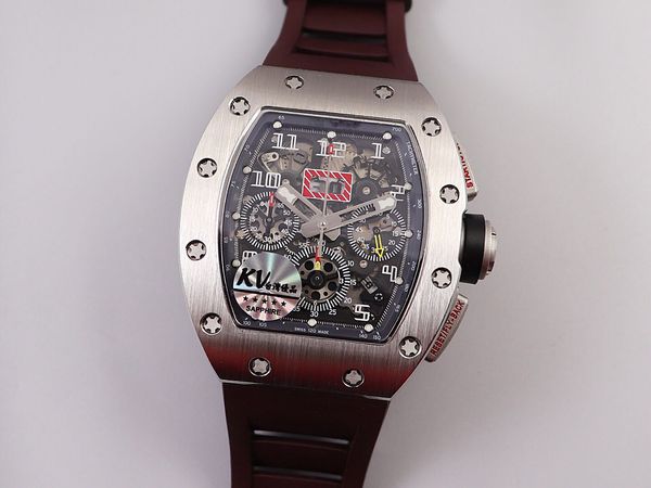 kv rm 011 montre de luxe 44mm matte black dlc titanium material makes natural rubber watchband timing mechanical watch, Slivery;brown
kv rm 011 montre de luxe 44mm matte black dlc titanium material makes natural rubber watchband timing mechanical watch, Slivery;brown