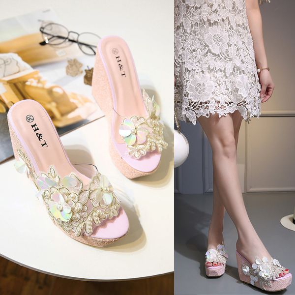 wedges slippers women summer string bead platform heels sandals applique clear slides bling shoes zapatos mujer gold silver, Black
wedges slippers women summer string bead platform heels sandals applique clear slides bling shoes zapatos mujer gold silver, Black