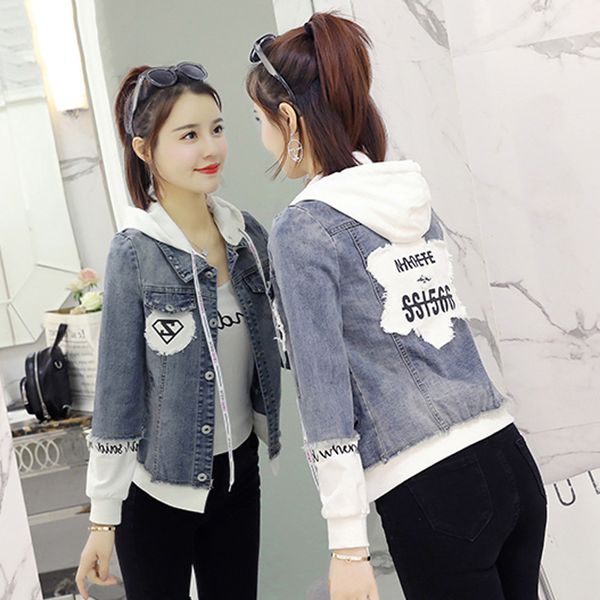 outerwear women denim jacket spring autumn 2019 new fake two short hooded large size stitching female denim coats jia332, Black;brown
outerwear women denim jacket spring autumn 2019 new fake two short hooded large size stitching female denim coats jia332, Black;brown