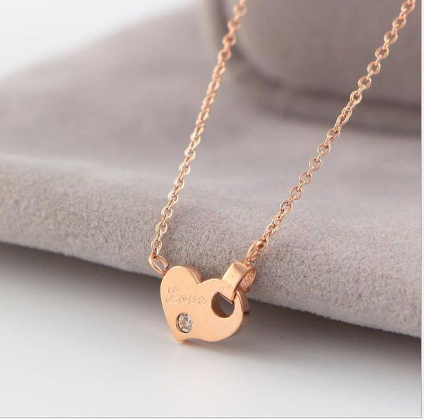 diamond inlaid love l pendant plated rose gold 18k necklace female color gold lock bone chain korean version accessory gift, Silver 
diamond inlaid love l pendant plated rose gold 18k necklace female color gold lock bone chain korean version accessory gift, Silver