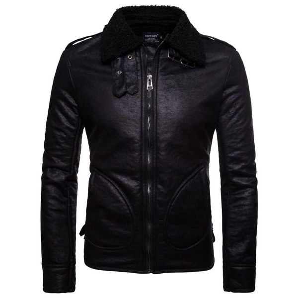 men's fur & faux european and american leather pu jacket, Black