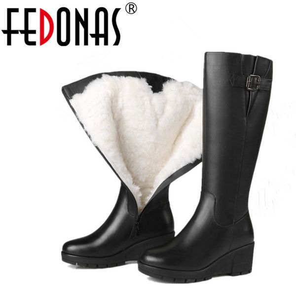 fedonas women high-heeled genuine leather boots thick wool winter warm ladies snow boots wedges heels shoes woman, Black
fedonas women high-heeled genuine leather boots thick wool winter warm ladies snow boots wedges heels shoes woman, Black