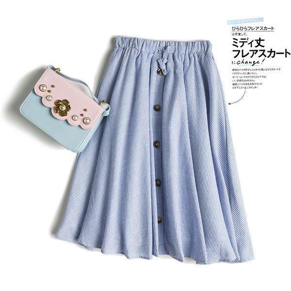 summer art style cotton linen skirts women fresh high waist elastic buttons design striped skirt female chic elegant thin saias, Black
summer art style cotton linen skirts women fresh high waist elastic buttons design striped skirt female chic elegant thin saias, Black