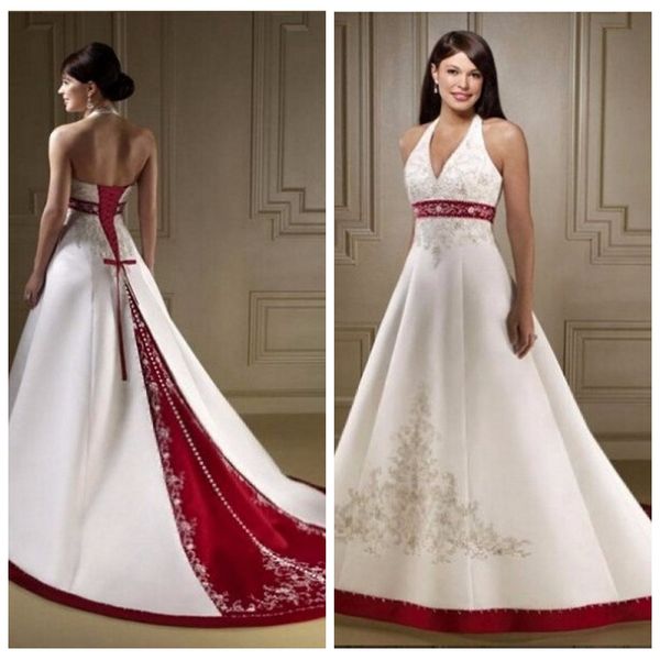 2019 halter a-line wedding dresses with embroidery beading sequins long bridal gowns lace up back custom vintage vestidos de mariee, White
2019 halter a-line wedding dresses with embroidery beading sequins long bridal gowns lace up back custom vintage vestidos de mariee, White
