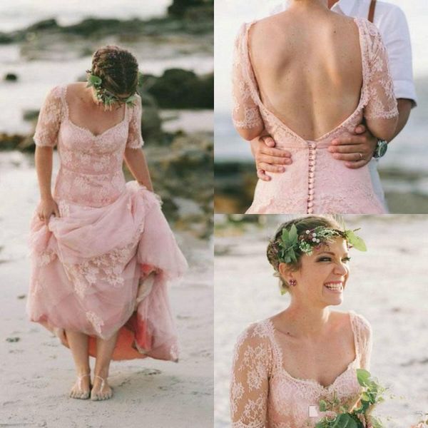 setwell sweetheart a-line pink wedding dresses half sleeves backless lace appliques floor length beach bridal gowns, White
setwell sweetheart a-line pink wedding dresses half sleeves backless lace appliques floor length beach bridal gowns, White