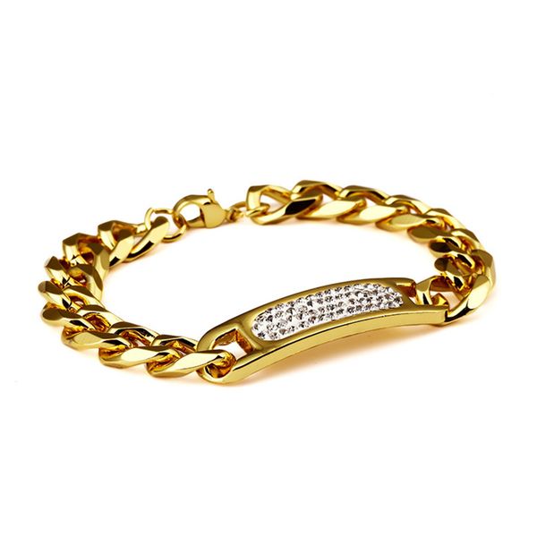 fashion 18k gold plated men's chain link bracelet mens hip hop jewelry rhinestone crystal design cuban bracelets for men bracelets bang, Black
fashion 18k gold plated men's chain link bracelet mens hip hop jewelry rhinestone crystal design cuban bracelets for men bracelets bang, Black