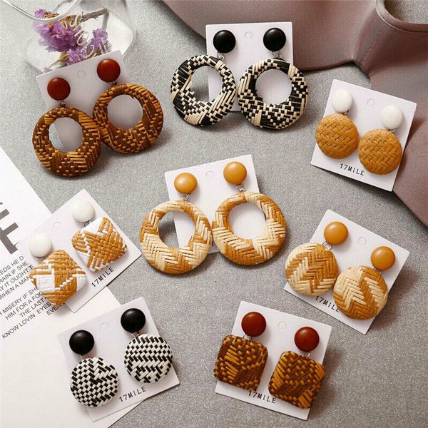 women straw rattan woven geometric earrings stud dangle jewelry summer party favors
women straw rattan woven geometric earrings stud dangle jewelry summer party favors