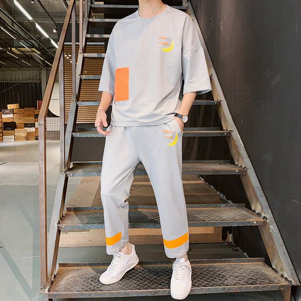 men's tracksuits short sleeve t-shirt casual set summer youth student trend half clothes two, Gray
men's tracksuits short sleeve t-shirt casual set summer youth student trend half clothes two, Gray