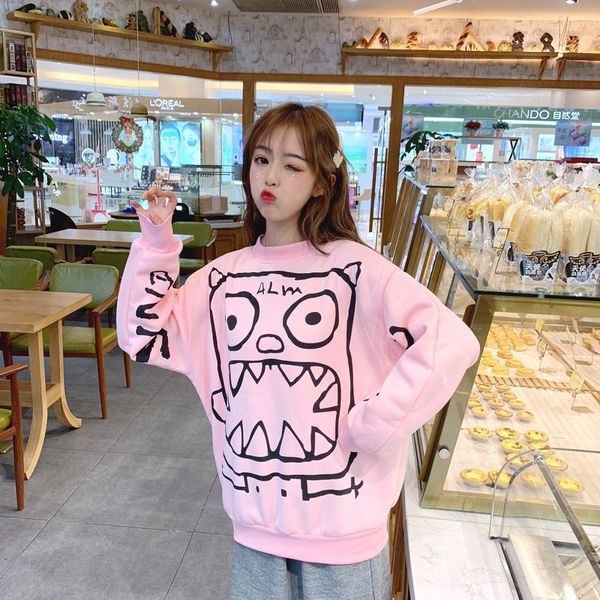 2019 new style hoodie women's korean-style hip hop loose-fit cartoon printed mid-length popular brand women's dress autumn & win, Black
2019 new style hoodie women's korean-style hip hop loose-fit cartoon printed mid-length popular brand women's dress autumn & win, Black