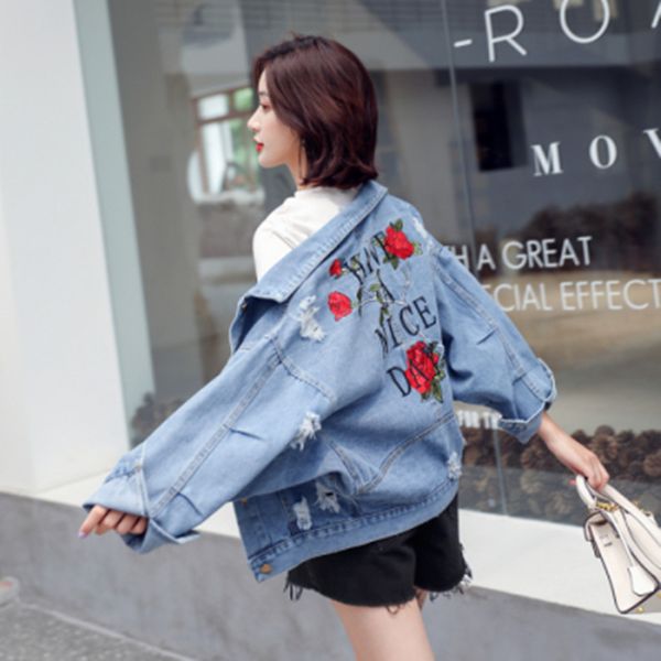 chaquetas mujer 2019 loose denim jacket embroidery jeans coat hole single breasted jeans jacket casual women streetwear, Black;brown
chaquetas mujer 2019 loose denim jacket embroidery jeans coat hole single breasted jeans jacket casual women streetwear, Black;brown