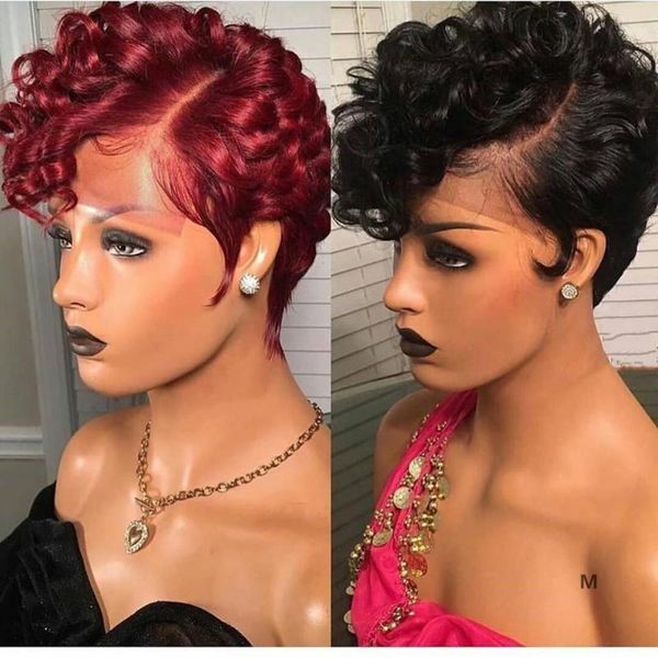 13*4 pixie curly cut style 130% lace front human hair wigs for women black color 99j ombre remy brazilian short bob medium ratio, Black;brown
13*4 pixie curly cut style 130% lace front human hair wigs for women black color 99j ombre remy brazilian short bob medium ratio, Black;brown