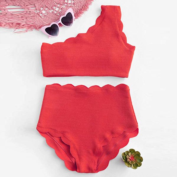 lady vintage high waisted swimsuit two pieces scalloped trim one shoulder bikini bathing suits beachwear backless swim wear 2.0
lady vintage high waisted swimsuit two pieces scalloped trim one shoulder bikini bathing suits beachwear backless swim wear 2.0