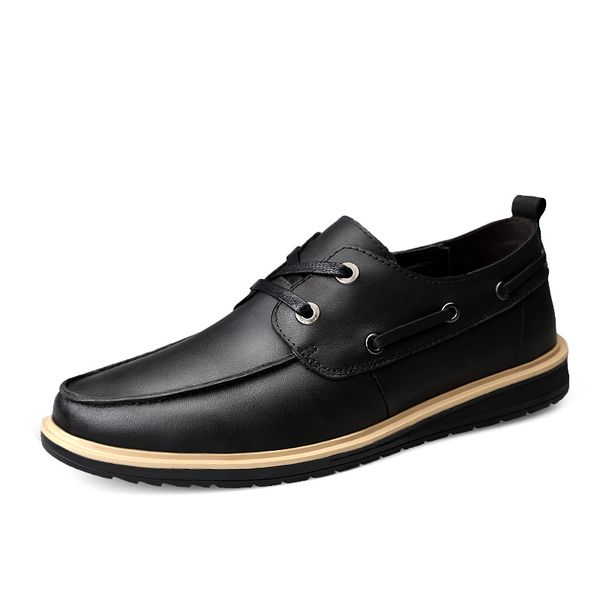 dengkelai 2018 new genuine leather men black leather man dress shoes