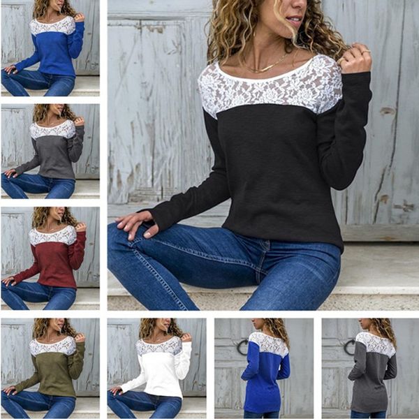 lace panelled solid color round neck long sleeve women t-shirt ladies hollow loose shirt designer spring casual tee blouse d21704, White 
lace panelled solid color round neck long sleeve women t-shirt ladies hollow loose shirt designer spring casual tee blouse d21704, White