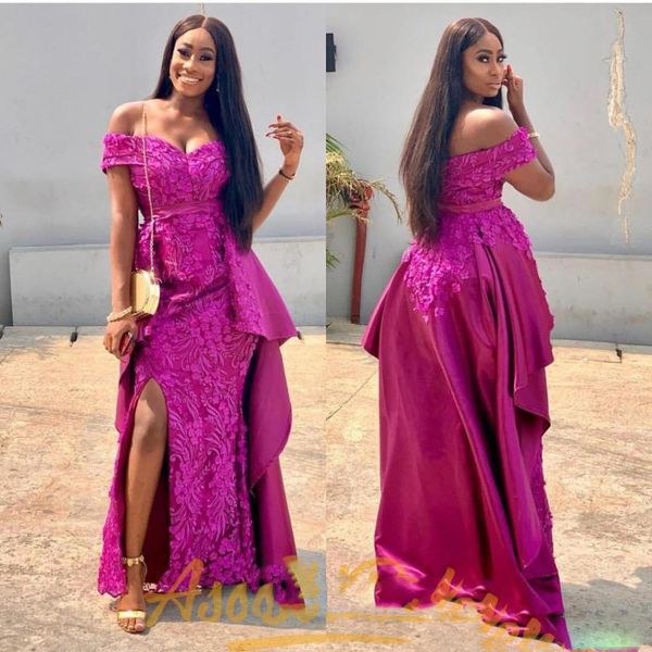 african fuchsia lace split evening dresses with detachable train mermaid off shoulder appliqued long prom gowns party dress wear, Black;red
african fuchsia lace split evening dresses with detachable train mermaid off shoulder appliqued long prom gowns party dress wear, Black;red
