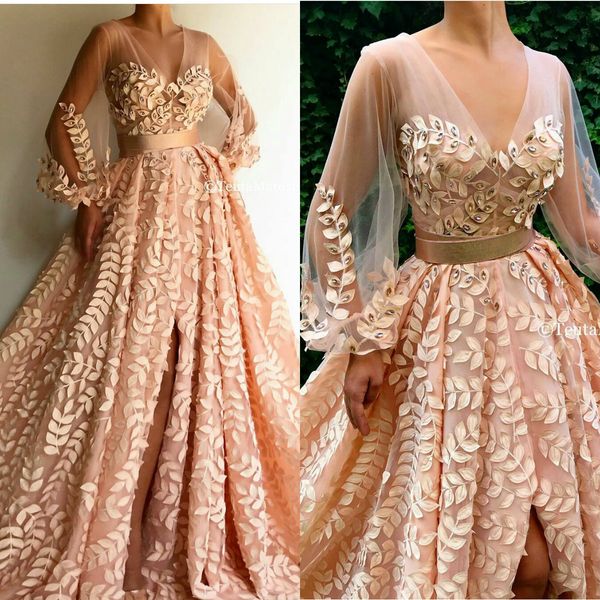2020 crystal evening dresses tulle v neck a line sweep train appliqued long sleeve prom dress custom made high split robes de soirée, Black
2020 crystal evening dresses tulle v neck a line sweep train appliqued long sleeve prom dress custom made high split robes de soirée, Black