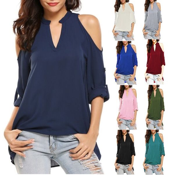 2019 new designer loose v neck women's t shirts off shoulder long sleeve low cut ladies t shirt blouse chiffon, White
2019 new designer loose v neck women's t shirts off shoulder long sleeve low cut ladies t shirt blouse chiffon, White