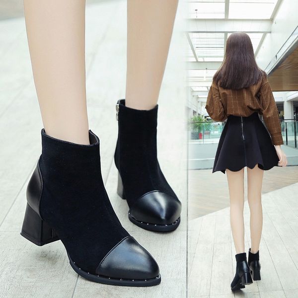 women patchwork flock zipper high square thick boots round toe shoes platform casual cover heel banquet outdoor fashion shoes, Black
women patchwork flock zipper high square thick boots round toe shoes platform casual cover heel banquet outdoor fashion shoes, Black