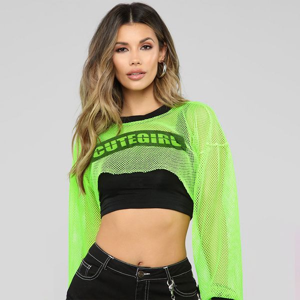 2020 new neon green harajuku crop women mesh hollow out t shirts letter print casual summer, White
2020 new neon green harajuku crop women mesh hollow out t shirts letter print casual summer, White
