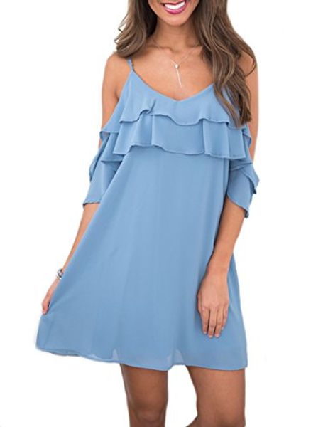 sunnoe women's chiffon summer cold shoulder spaghetti strap dress loose beach dress, Black;gray
sunnoe women's chiffon summer cold shoulder spaghetti strap dress loose beach dress, Black;gray