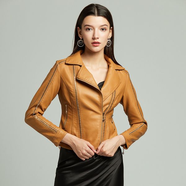 2019 new women leather motocycle and biker jackets with v-collars delicate rivets and metal zipper autumn selling, Black
2019 new women leather motocycle and biker jackets with v-collars delicate rivets and metal zipper autumn selling, Black