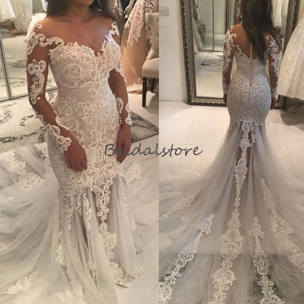 princess mermaid long sleeves country wedding dresses retro lace appliques tulle fishtail bridal gowns 2019 button back beaded wedding dress, White
princess mermaid long sleeves country wedding dresses retro lace appliques tulle fishtail bridal gowns 2019 button back beaded wedding dress, White