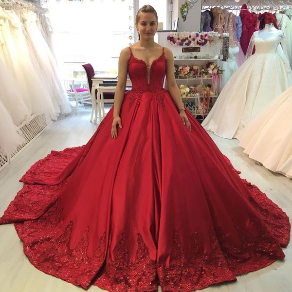 classy red lace ball gown wedding dresses sequined sheer plunging neck appliqued bridal gowns plus size chapel train satin vestidos de novia, White
classy red lace ball gown wedding dresses sequined sheer plunging neck appliqued bridal gowns plus size chapel train satin vestidos de novia, White