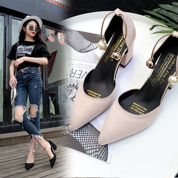 2019 new korean version wild suede pointed high heels word buckle single shoes comfortable trend high heels ladies shoes, Black
2019 new korean version wild suede pointed high heels word buckle single shoes comfortable trend high heels ladies shoes, Black
