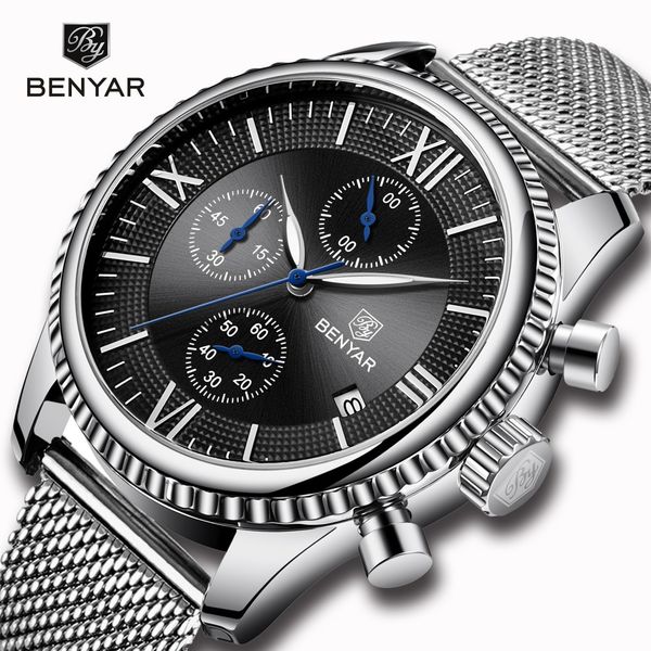 watch men benyar 2019 new business quartz men's watches sports waterproof wristwatch relogio masculino, Slivery;brown
watch men benyar 2019 new business quartz men's watches sports waterproof wristwatch relogio masculino, Slivery;brown