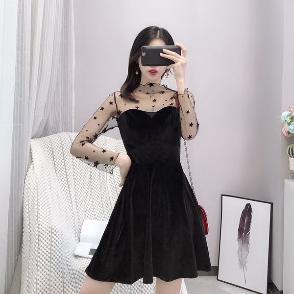 temperament women's clothing black a-line short dress mesh patchwork velour perspective woman dress vestidos femininos new, Black;gray
temperament women's clothing black a-line short dress mesh patchwork velour perspective woman dress vestidos femininos new, Black;gray