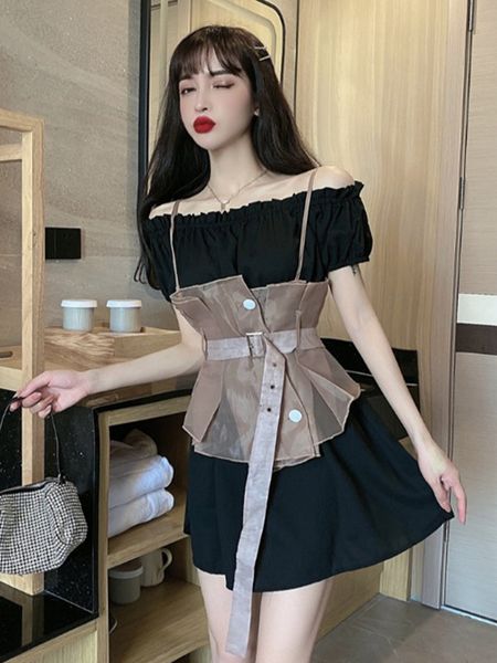womens hong kong-style retro chic short-sleeved off-shoulder dress short camisole design two-piece women, White;black
womens hong kong-style retro chic short-sleeved off-shoulder dress short camisole design two-piece women, White;black