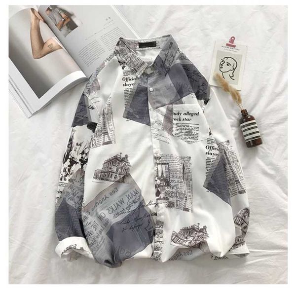 men's casual shirts spring and summer spaper printed shirt fashion trend korean slim lapel single-breasted comfortable top, White;black
men's casual shirts spring and summer spaper printed shirt fashion trend korean slim lapel single-breasted comfortable top, White;black