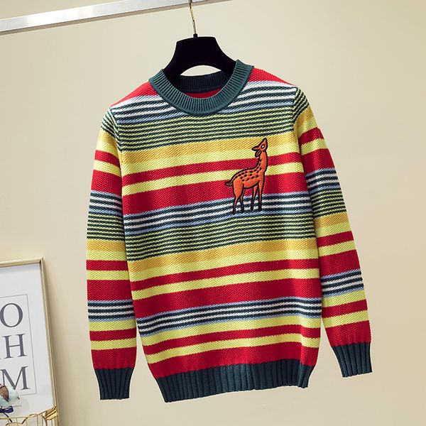 gruiiceen 2019 autumn and winter new multicolor stripe loose sweater woman deer embroidered knit pullover gy2019016, White;black
gruiiceen 2019 autumn and winter new multicolor stripe loose sweater woman deer embroidered knit pullover gy2019016, White;black