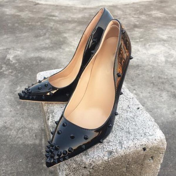 women extreme studded high heels fashion ladies patent leather pointed toe stiletto pumps dress shoes 12cm 10cm 8cm eu45, Black
women extreme studded high heels fashion ladies patent leather pointed toe stiletto pumps dress shoes 12cm 10cm 8cm eu45, Black