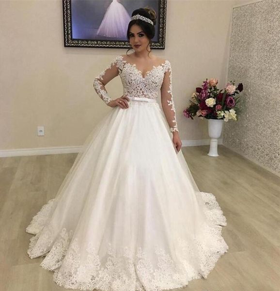 luxury 2020 v neck tulle wedding dresses lace appliques illusion long sleeves with bow sash garden boho bridal gowns vestidoe de noiva, White
luxury 2020 v neck tulle wedding dresses lace appliques illusion long sleeves with bow sash garden boho bridal gowns vestidoe de noiva, White