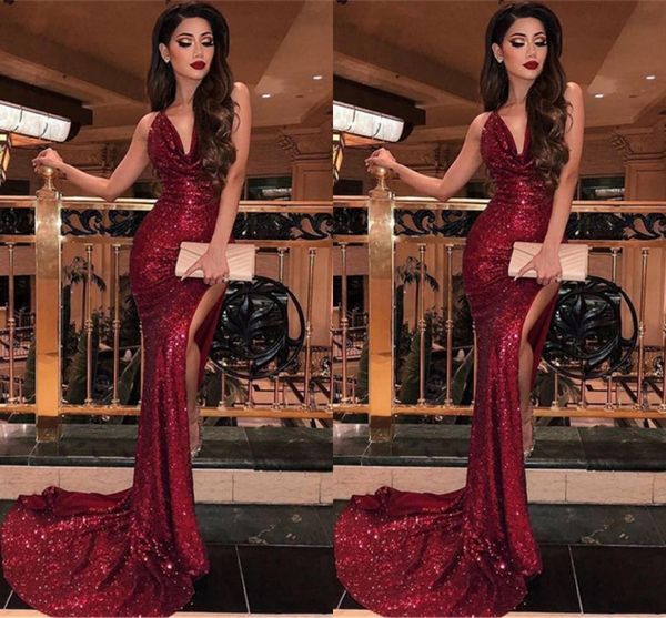 burgundy sequined mermaid prom dresses halter neck long formal dresses high side slit evening gowns party robes de soiré, Black
burgundy sequined mermaid prom dresses halter neck long formal dresses high side slit evening gowns party robes de soiré, Black