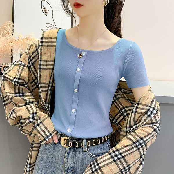 south korean ins women's t-shirt short sleeve summer thin square neck ice silk t-shirt slim top, White
south korean ins women's t-shirt short sleeve summer thin square neck ice silk t-shirt slim top, White