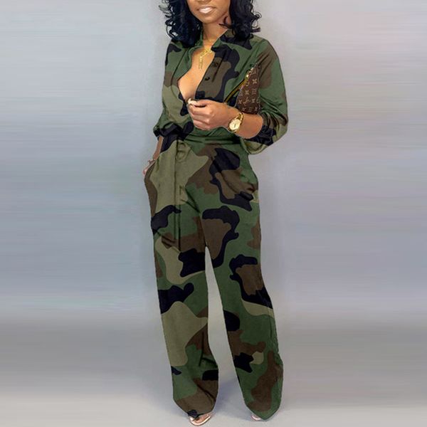 women camouflage printed plus size long sleeve bodycon jumpsuit casual wrap belt button down female overall jumpsuits party club rompers, White
women camouflage printed plus size long sleeve bodycon jumpsuit casual wrap belt button down female overall jumpsuits party club rompers, White