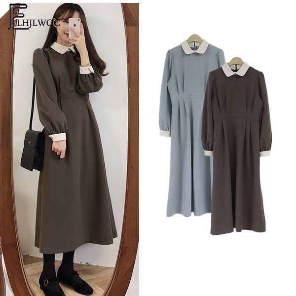 winter basic dress long women fashion japan korean style design a line patchwork white peter pan collar vintage dress 3212, Black;gray
winter basic dress long women fashion japan korean style design a line patchwork white peter pan collar vintage dress 3212, Black;gray