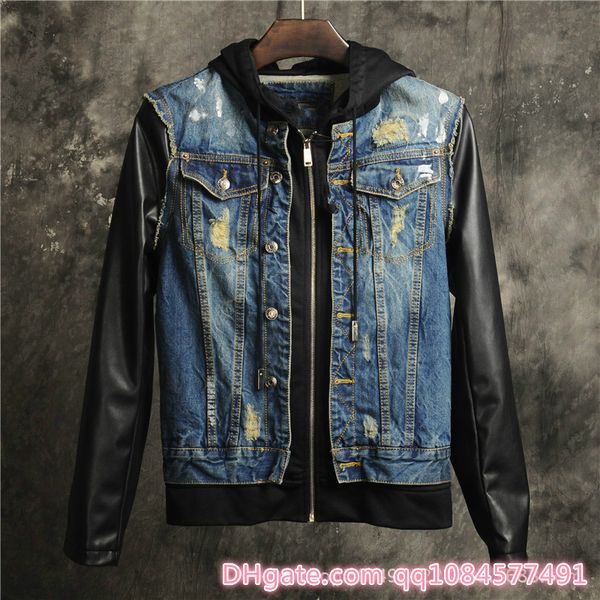 autumn and winter clothing new fashion scraped pu stitching jacket zipper hooded slim korean denim jacket plus size s-xxl, Black;brown
autumn and winter clothing new fashion scraped pu stitching jacket zipper hooded slim korean denim jacket plus size s-xxl, Black;brown