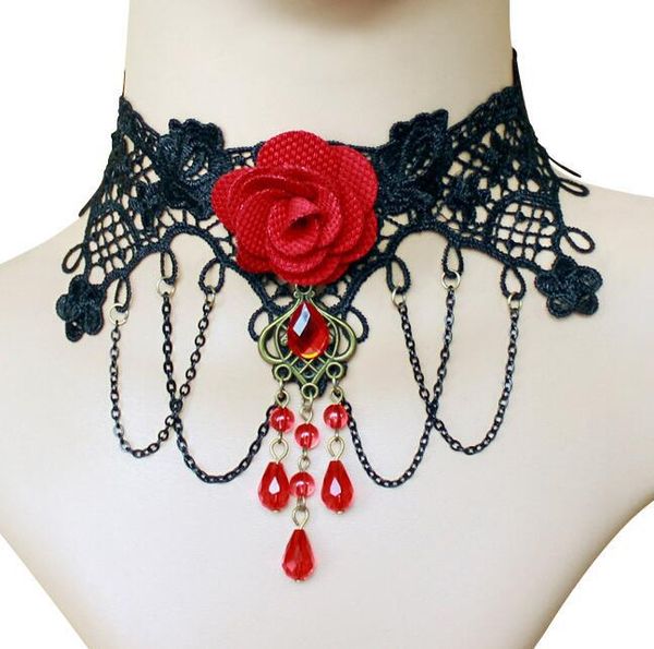 gothic chokers red rose crystal black lace necklace choker necklace vintage women bride wholesale jewelry, Golden;silver
gothic chokers red rose crystal black lace necklace choker necklace vintage women bride wholesale jewelry, Golden;silver