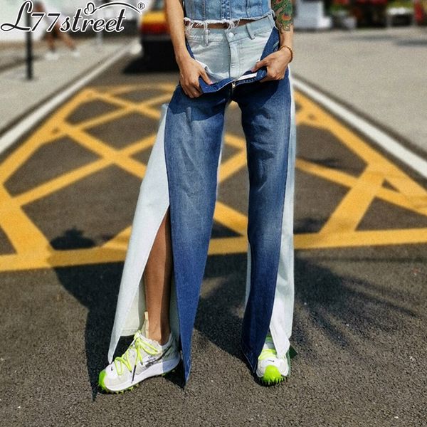 l77street casual hit color front split jeans for women high waist pocket patchwork denim pants, Blue
l77street casual hit color front split jeans for women high waist pocket patchwork denim pants, Blue
