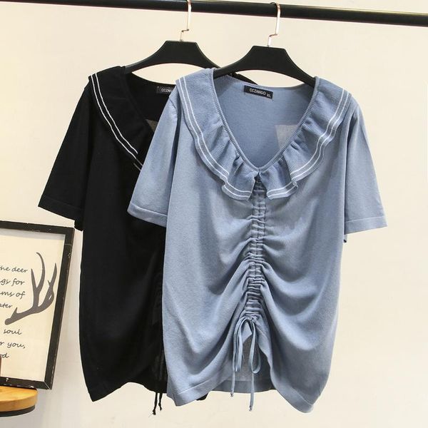 women's t-shirt women summer lady tees female solid color short sleeve front drawstring ice knit fashion plus size f11-1917, White
women's t-shirt women summer lady tees female solid color short sleeve front drawstring ice knit fashion plus size f11-1917, White