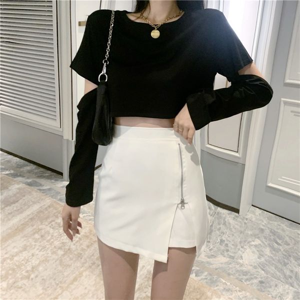 2020 summer new fashion hole sleeve long-sleeved t-shirt high waist zipper skirt design sense two-piece womens clothing, White
2020 summer new fashion hole sleeve long-sleeved t-shirt high waist zipper skirt design sense two-piece womens clothing, White