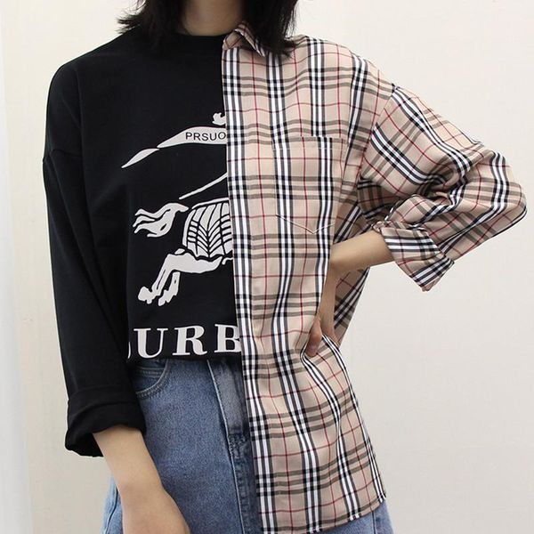 perhaps u women black plaid patchwork asymmetrical shirt turn down collar long sleeve loose casual hococal, White
perhaps u women black plaid patchwork asymmetrical shirt turn down collar long sleeve loose casual hococal, White