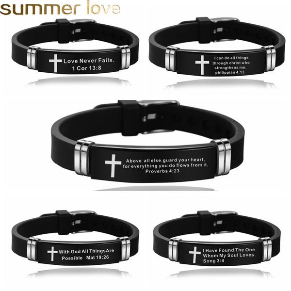 cross bible verse quotes bracelets for men women soft silicone bangle stainless steel bracelet male jesus christ faith prayer, Golden;silver
cross bible verse quotes bracelets for men women soft silicone bangle stainless steel bracelet male jesus christ faith prayer, Golden;silver