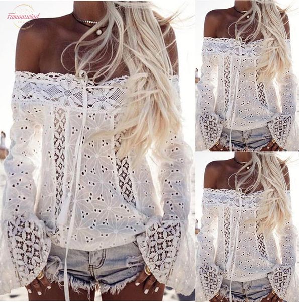 new lady off shoulder floral lace women hollow out flare sleeve ladies shirt women chemise blusas, White
new lady off shoulder floral lace women hollow out flare sleeve ladies shirt women chemise blusas, White