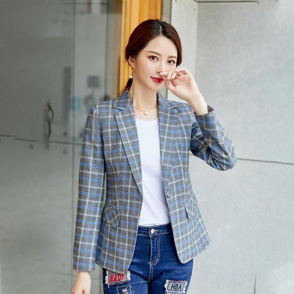 women single button slim casual temperament business plaid blazer suit lady office jacket coat outwear plus size, White;black
women single button slim casual temperament business plaid blazer suit lady office jacket coat outwear plus size, White;black
