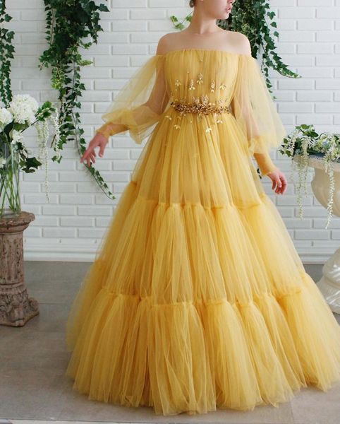 puffy long sleeve arabic dubai yellow evening dresses 2020 beaded ruffle long formal evening dress plus size women, White;black
puffy long sleeve arabic dubai yellow evening dresses 2020 beaded ruffle long formal evening dress plus size women, White;black